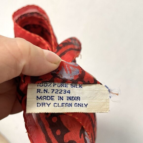 Vintage 100% Pure Silk Marco Polo by Malani Floral Square Scarf Red - Picture 5 of 5